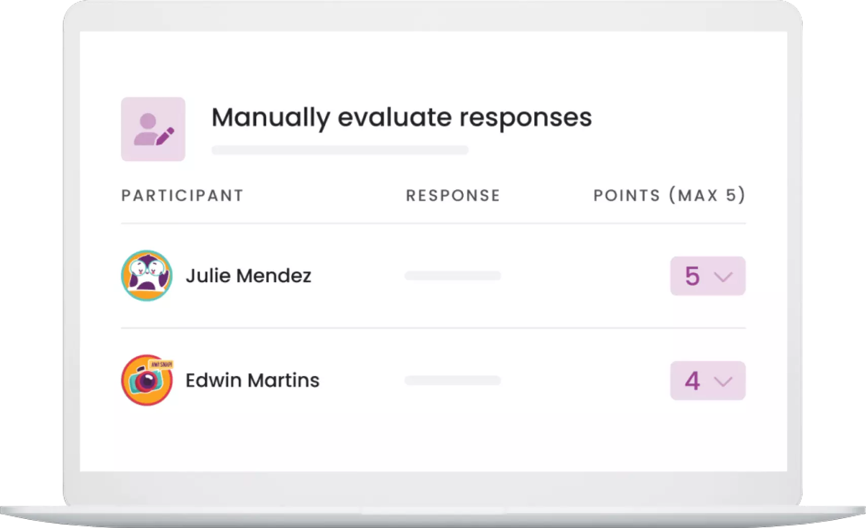 Manually evaluate response with student names